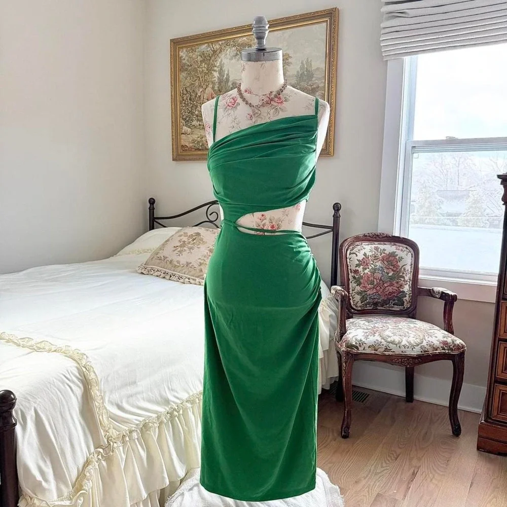 shein green cutout midi dress size small - Picture 2 of 6